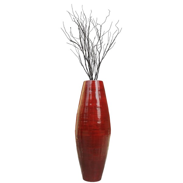 Bamboo Cylinder Floor Vase-Handcrafted Tall Decorative Vase-Ideal for Dining Room, Living Room, 37" Red